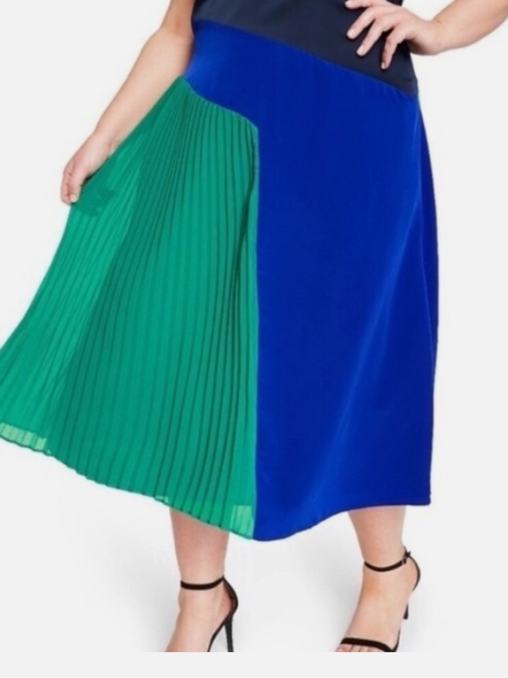 Cushnie x Target Blue & Green Colorblock Pleated Silky Midi Dress. Size 4 - Picture 6 of 15